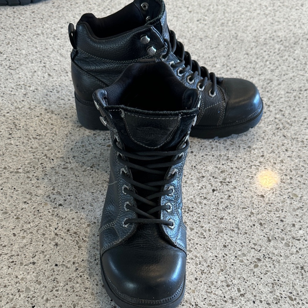 Harley Davidson Black Leather Lace-Up Riding Boots - Picture 4 of 5